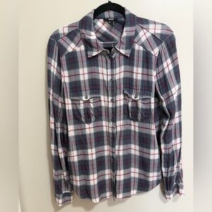 PAIGE Gray and Pink Plaid Button Up Shirt Women’s Medium